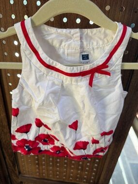 Janie and Jack White Tank Top with Red Poppy Embroidery